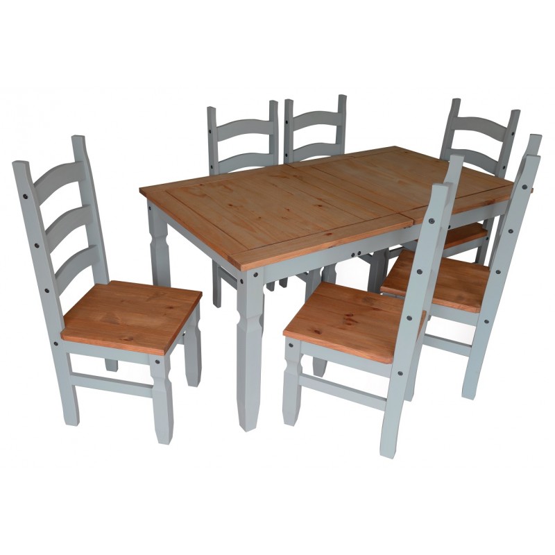 Corona Grey Wax Large Extending Dining Table & 6 Chairs